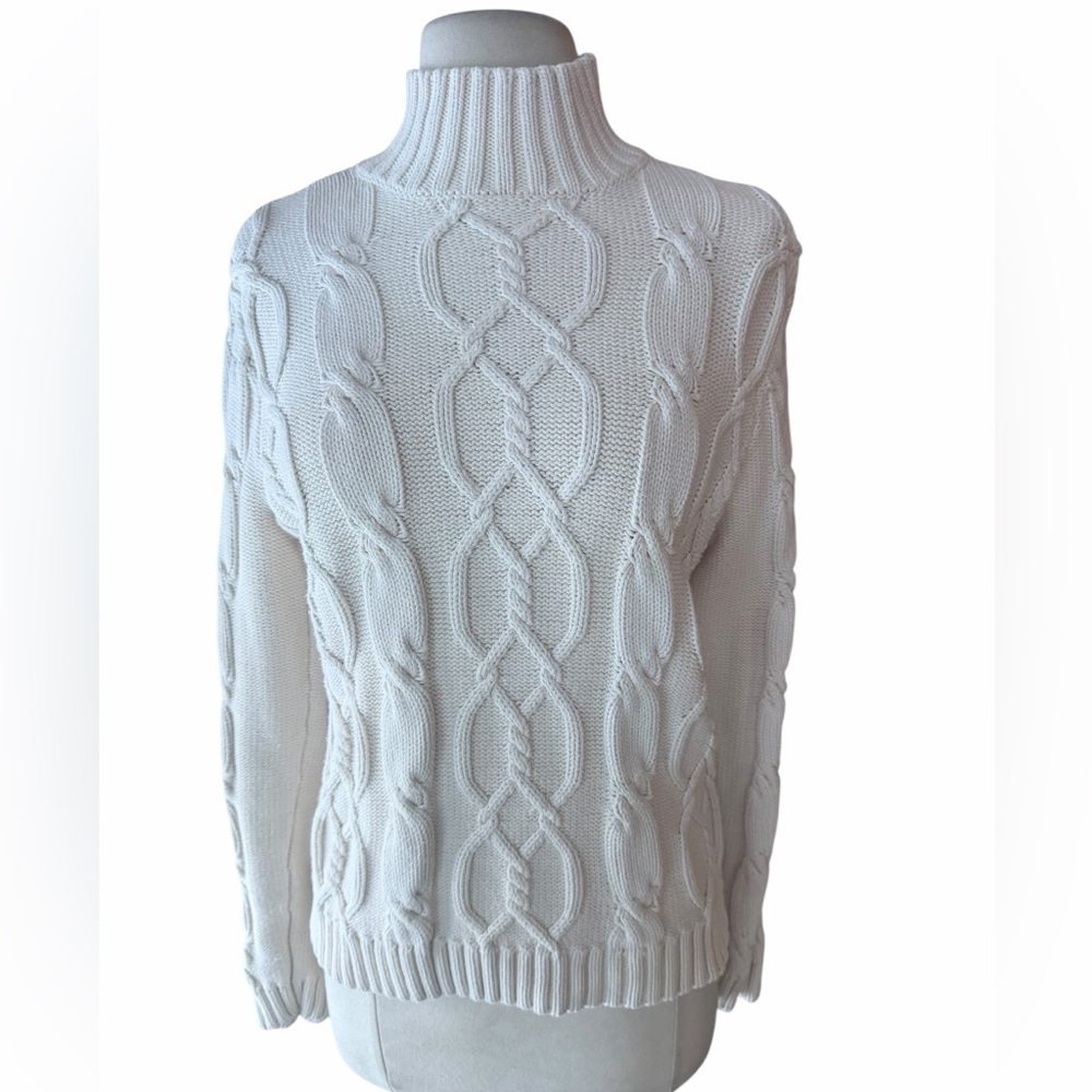 Late 1990s/Y2K Chaps by Ralph Lauren 100% Cotton Off White Cable-Knit Mock-Turtl